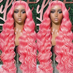 Light Pink Body Wave Human Hair Lace Front Wig