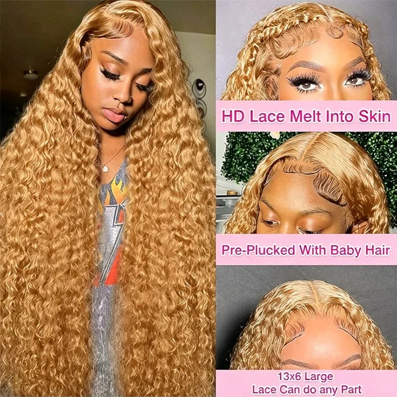 Honey Blonde Deep Wave Human Hair Lace Front Wig