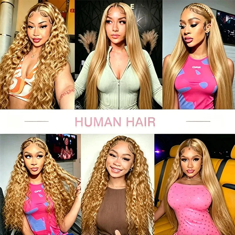 Honey Blonde Deep Wave Human Hair Lace Front Wig