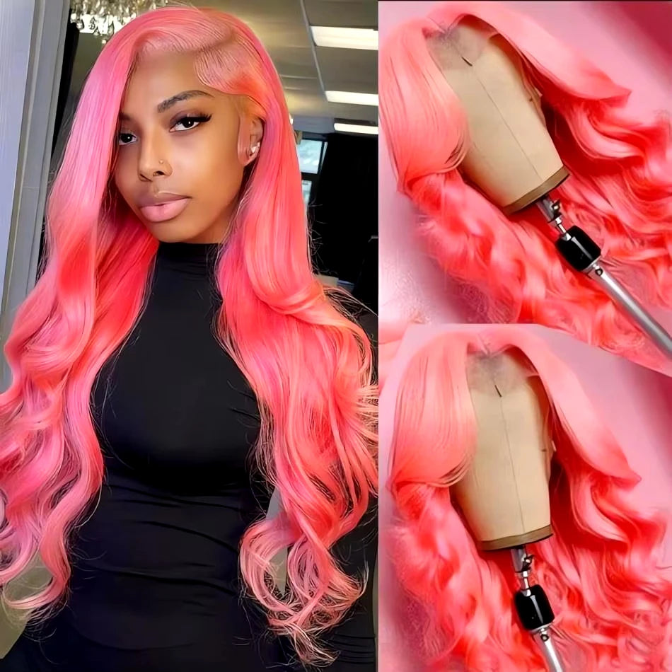 Light Pink Body Wave Human Hair Lace Front Wig