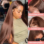 Chocolate Brown Straight Human Hair Lace Front Wig