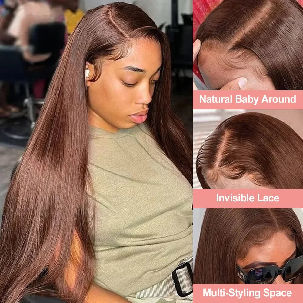 Chocolate Brown Straight Human Hair Lace Front Wig